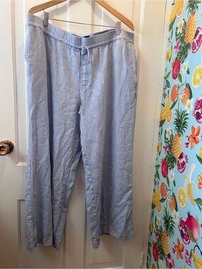 Reitmans Light Blue Wide Leg Linen-Blend Pants